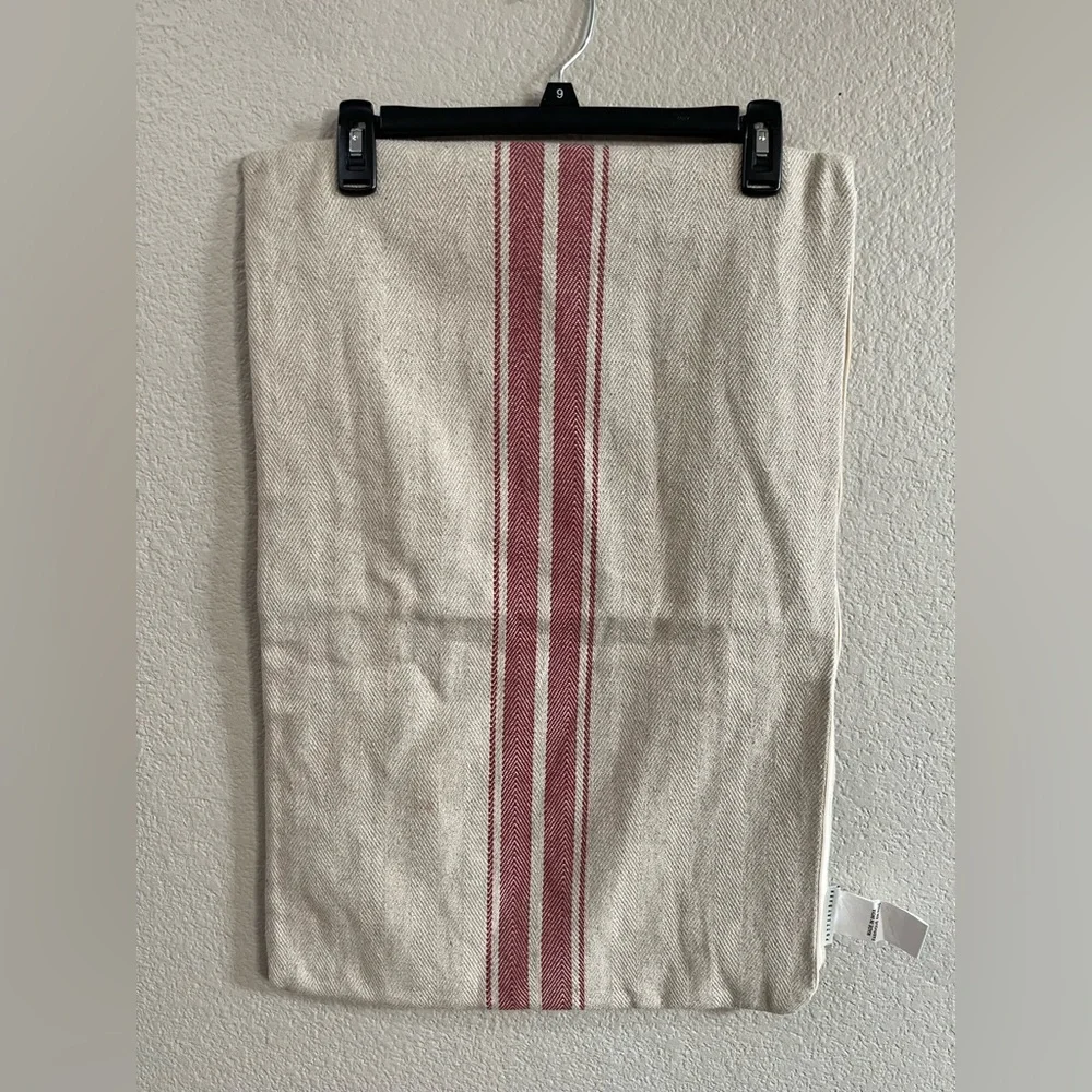 Pottery Barn linen blend pillow cases beige and red stripe 16x26